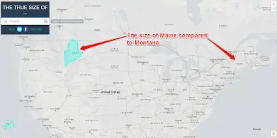 The size of states and countries can be compared visually by students