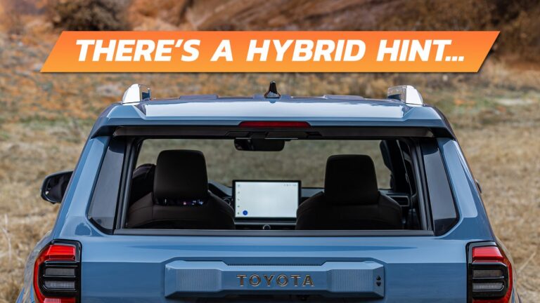 Hybrid power and a drop-down back glass are teased for the 2025 Toyota 4Runner
