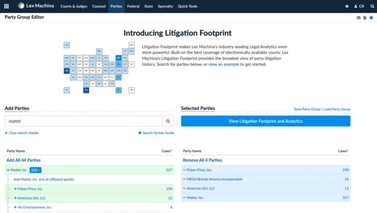 Powered By An Added 18M Cases, Lex Machina’s New ‘Litigation Footprint’ Visually Maps Parties’ Litigation Historys