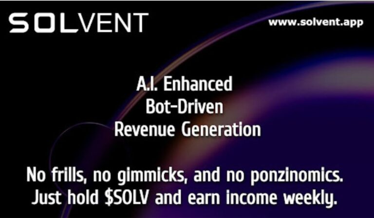 The Solana Blockchain is introducing an AI-enhanced bot network on the Solvent.app platform in conjunction with the ongoing $SOLV token presale.